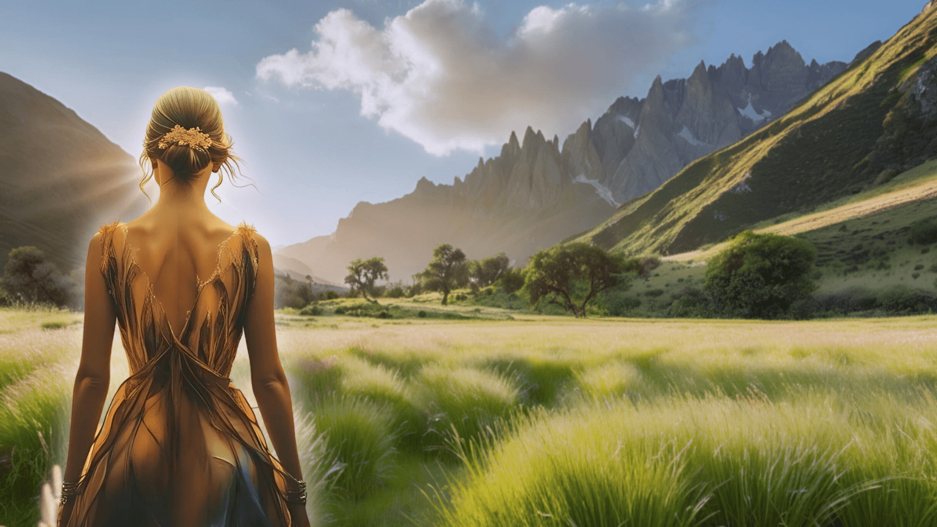 Woman looking at mountain landscape